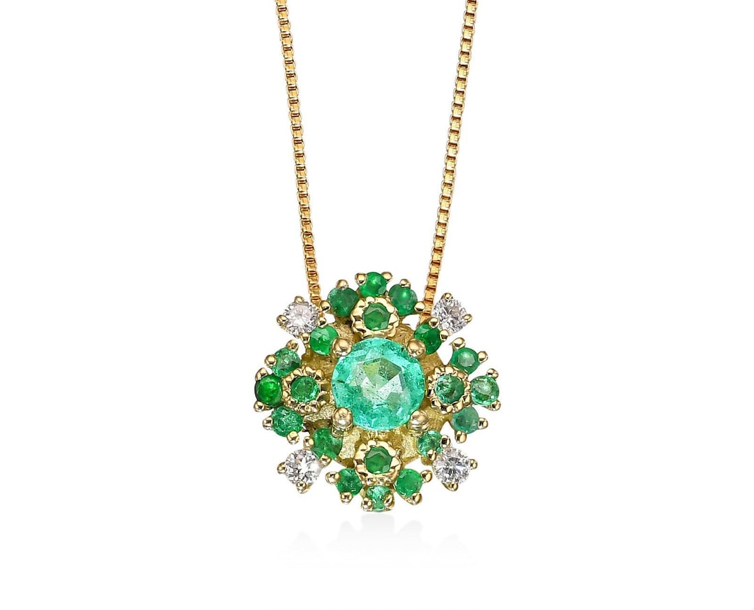 Emeralds & Diamonds Necklace for Brides 14k Gold Art Deco - Etsy