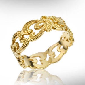 14k White Gold Mens Wedding Band, Vintage Floral Ring image 5