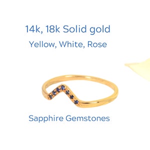 Sapphire Chevron Ring, Chevron wedding band for Women, 14k or 18k solid Gold V Ring, Stacking Curved Ring, Blue Sapphire Gemstone Ring.