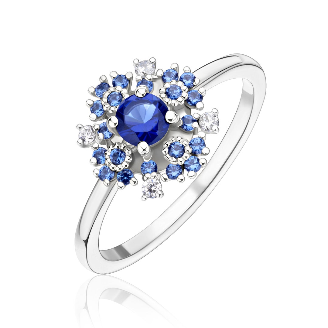 18k White Gold Engagement Ring Blue Sapphire Bridal Ring - Etsy