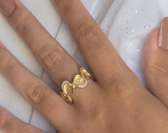 14k Gold Diamant Herz Ehering, Art-Deco-Braut