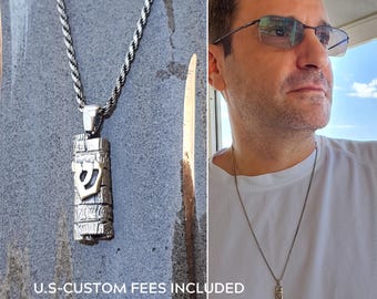 Sterling Silver Mezuzah Pendant Necklace- Handmade Judaica Jewelry Gift.
