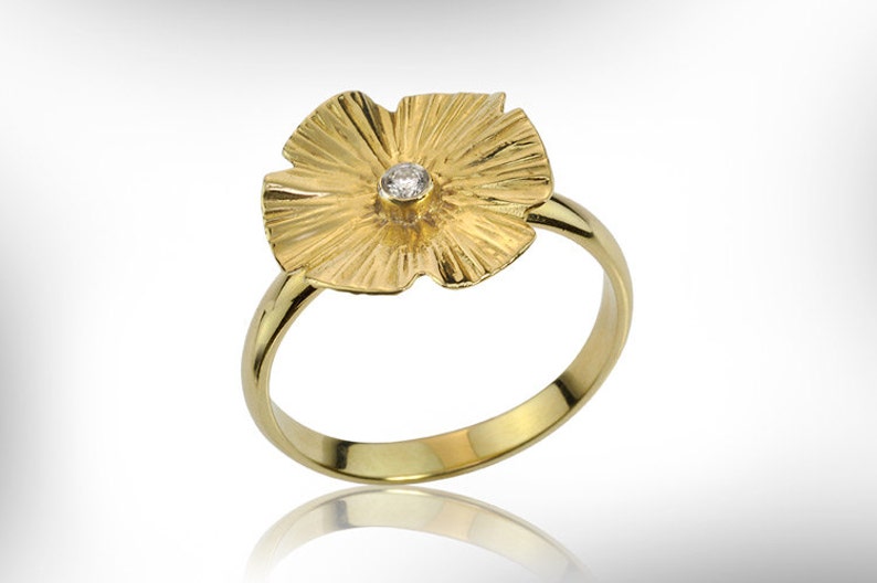 April Birthstone, Gold Flower Ring Women Birthstone Gift Ring