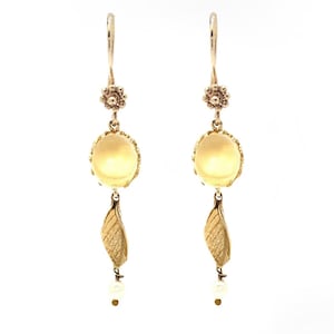 Women Elegant Gold Filled Leaf Dangle Earrings with Citrine Gemstones.