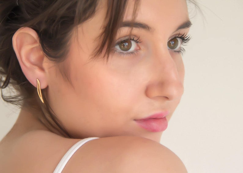 Handmade 9k Gold Stud Earrings, Fine Jewelry Gift