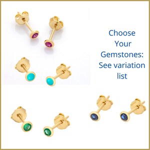 Tiny 14k solid Gold Gemstone Stud Earrings: Birthstone Personalized Jewelry.