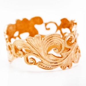 Rose Gold Jewellery, Broad band filigree ring with unique Art nouveau design, Vintage Style Bridal Ring, Golden Wedding Bands, One of a Kind