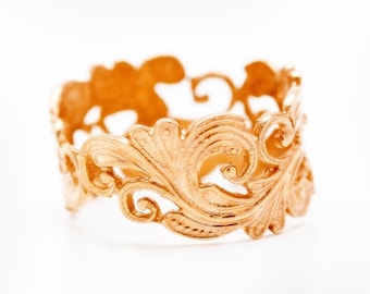 Rose Gold Jewellery, Broad band filigree ring with unique Art nouveau design, Vintage Style Bridal Ring, Golden Wedding Bands, One of a Kind