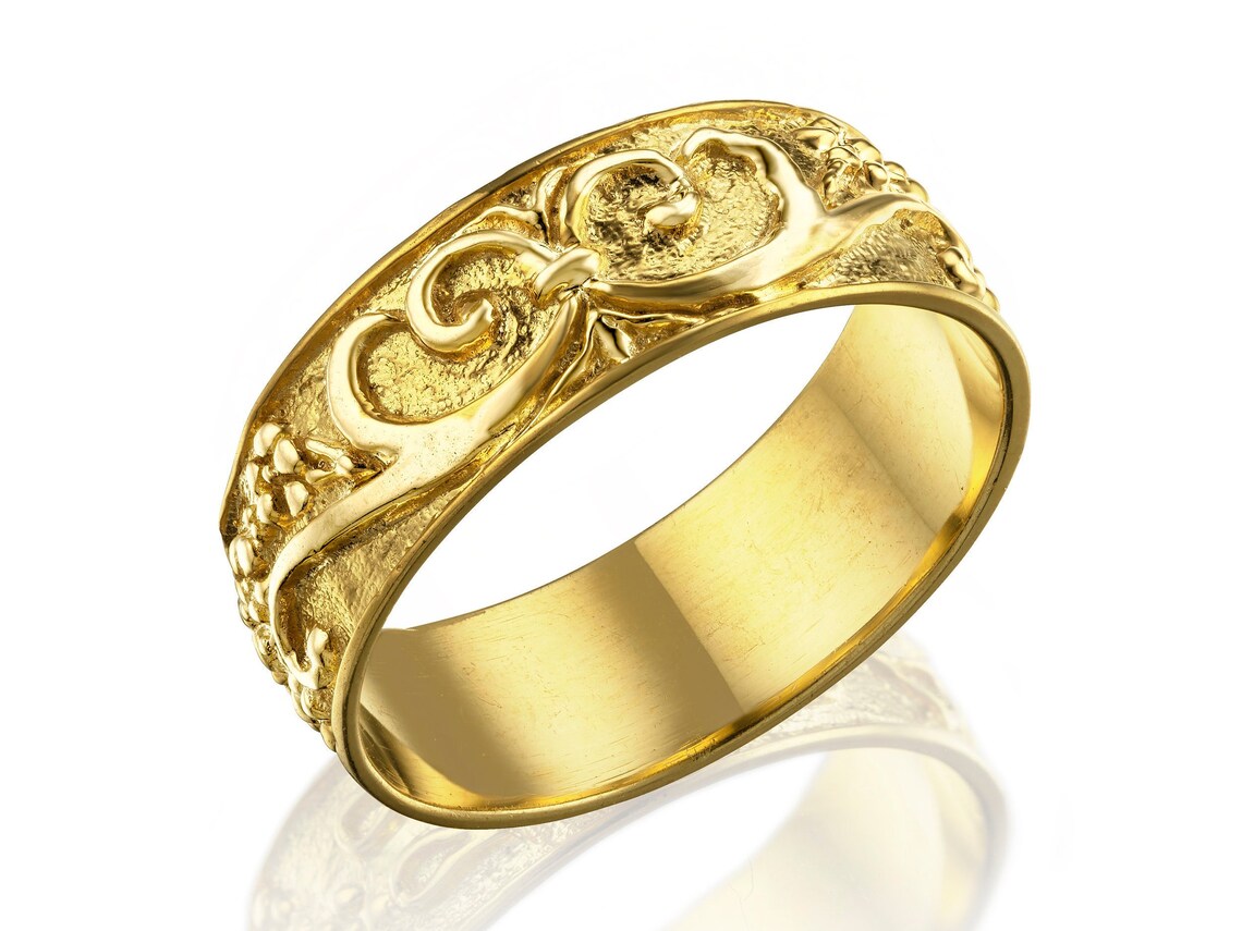 Unique 14k Gold Wedding Ring Vintage Engraved Flowers Bridal - Etsy