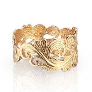 Women Art Nouveau Ring, Unique Ring for women, Vintage Gold Band, Antic Style Ring. 22k gold plated