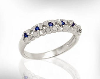 Ring met saffierbloem, sterlingzilveren september-geboortesteenring