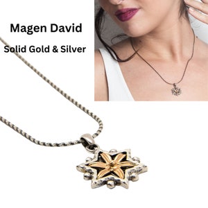 Star of David Necklace, Judaica Jewelry, Unique Bat mitzvah Gift for Girls, Silver and solid Gold Magen David Pendant Necklace for Her