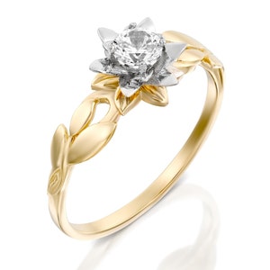 Einzigartiger Blumen Verlobungsring, 14/18k Gold Natur inspirierter Ring, Blumen Diamant Ring, Vintage Blume Ehering, zierliche Blatt Ehering