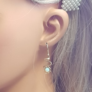 14k solid Yellow Gold Opal Earrings for Women, Dangle Earrings, Blue Opal Gemstones Drops for Her.