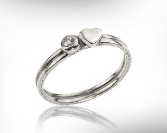 Dainty Zirconia Sterling Silver Heart Ring, Stackable