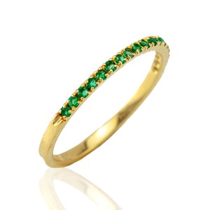 14k Solid Gold Emerald Half Eternity Band, May Birthstone Ring