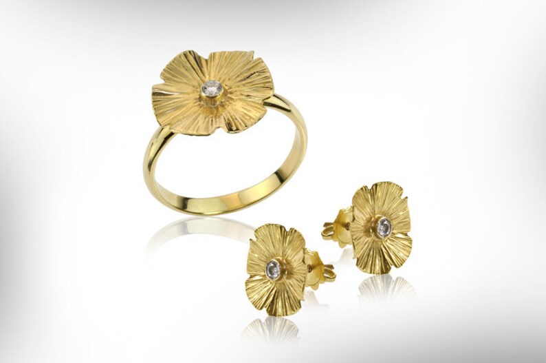 April Birthstone, Gold Flower Ring Women Birthstone Gift Ring