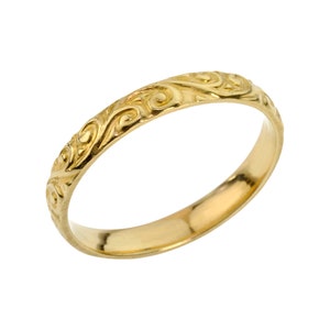 Unique wedding band, Boho wedding band, Woman wedding band, Boho wedding ring, Vintage style gold ring, Yellow gold band, 9k, 14k, 18k