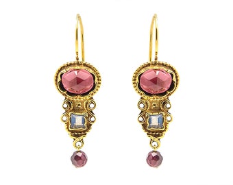 Gemstones Dangle Earrings Garnet January Birthstones Drops Art Deco Vintage Style Womens Gold Earrings Elegant Eveninig Jewelry Gift for Her