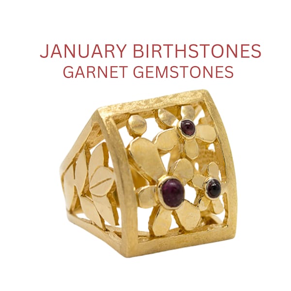 January Birthstones Ring for Women, Garnet Gemstones Statement Ring, Birthday Gift for Ladys, Unique Gold Boho Cocktail Ring Gift for Wife.