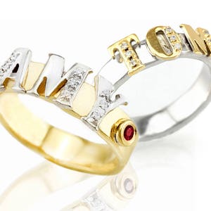 Conjunto de anéis com nome, anéis de promessa para casais, anéis personalizados para ele e ela, anéis com letras iniciais, namorados personalizados, frete grátis