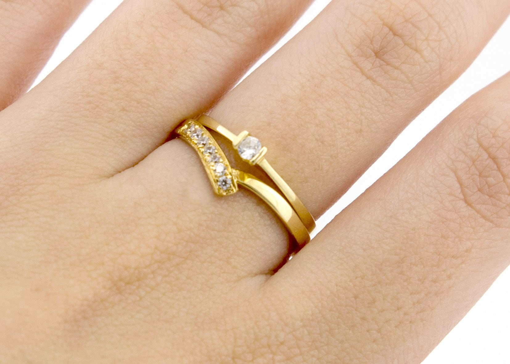 14k 18k Gold and 024ct Diamonds Wedding Rings Set for Women V Wedding Band and Thin Engagement Ring Bridal Set. Etsy