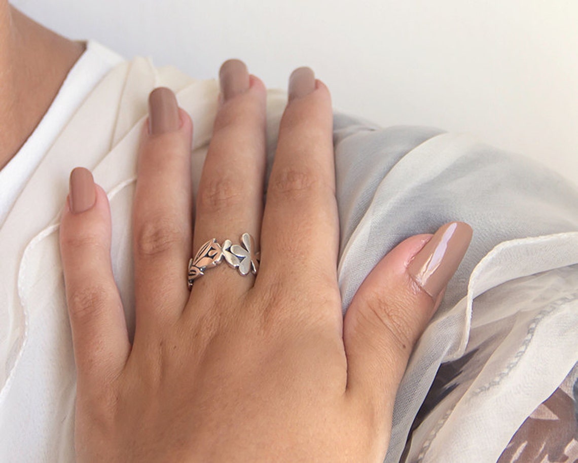 14k White Solid Gold Flower Wedding Ring Band Vintage Style Etsy