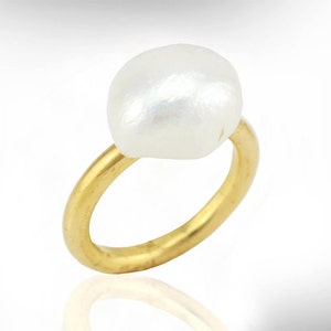 White Pearl Solitaire Gold Ring, Freshwater Pearl Engagement Ring, June Birthstone Pearl Solitaire Ring, Bridal Ring for Her, Free Shipping