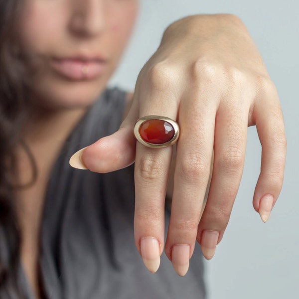 Gold Plated Sterling Silver Carnelian Statement Ring