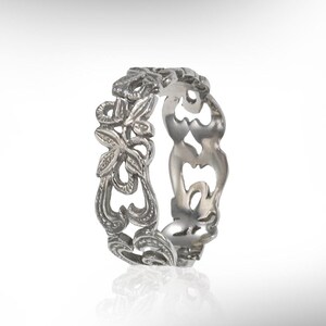 14k White Gold Mens Wedding Band, Vintage Floral Ring image 2