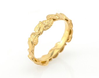 Gold Leaf Wedding Band: 9k/14k Art Nouveau Eternity Ring