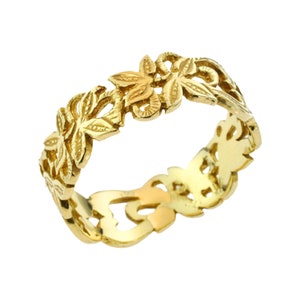 Vintage style Wedding Ring, Art Nouveau Gold Wedding Band for Women, Unique Lace Bridal Wedding Ring.
