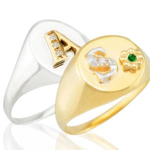Anillos de sellos de él y de ella, anillos iniciales de letras de oro unisex de 14 quilates, conjunto de anillos de sello personalizados, conjunto de anillos de hombres y mujeres del alfabeto,