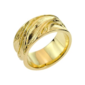 9k or 14k solid Gold Ring, Unique Wedding Band for Mens, Wide Textured Grooms Band, Personalized Wedding Ring,