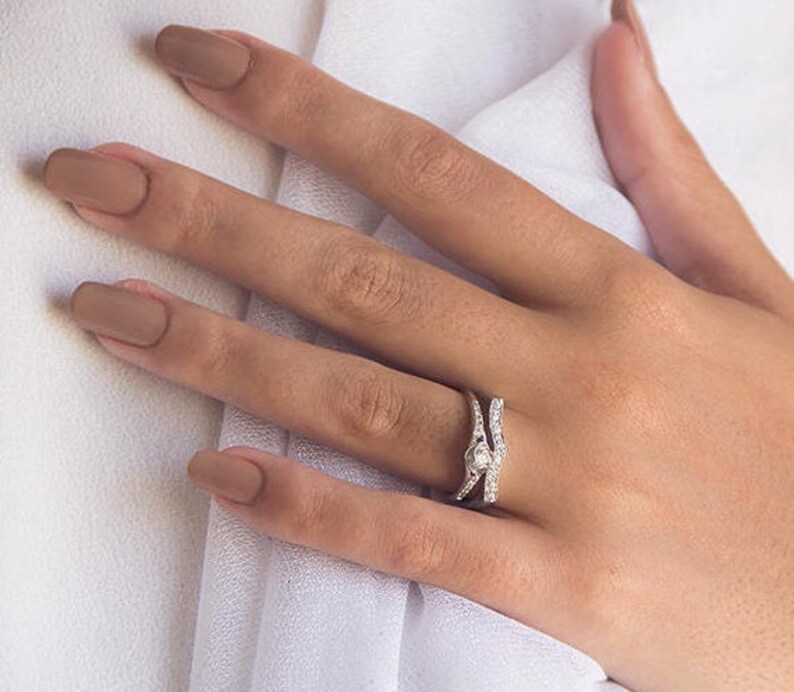 Engagement Rings Set Diamond Bridal Rings Set 14/18k White Etsy