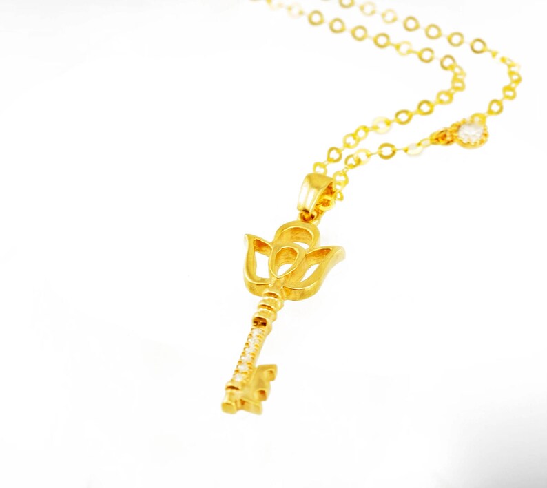 Key Pendant Necklace Women Gold and Diamonds Necklace 14k or Etsy