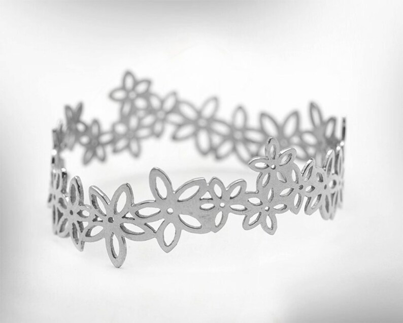 Sterling Silver Bangle Bracelet Unique Flower Bracelet for Women Statement Bracelet for Her.