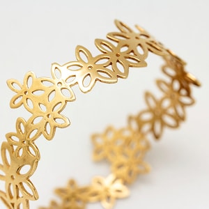 Delicate Floral Bracelet for Women, Lace Gold Bangle Bracelet,