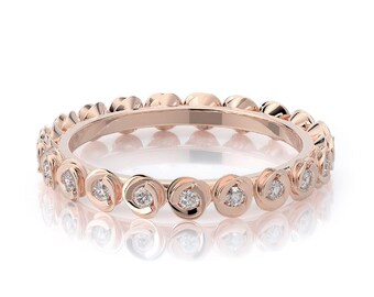 Floral Diamond Wedding Band, 14k Rose Gold Full Eternity Ring