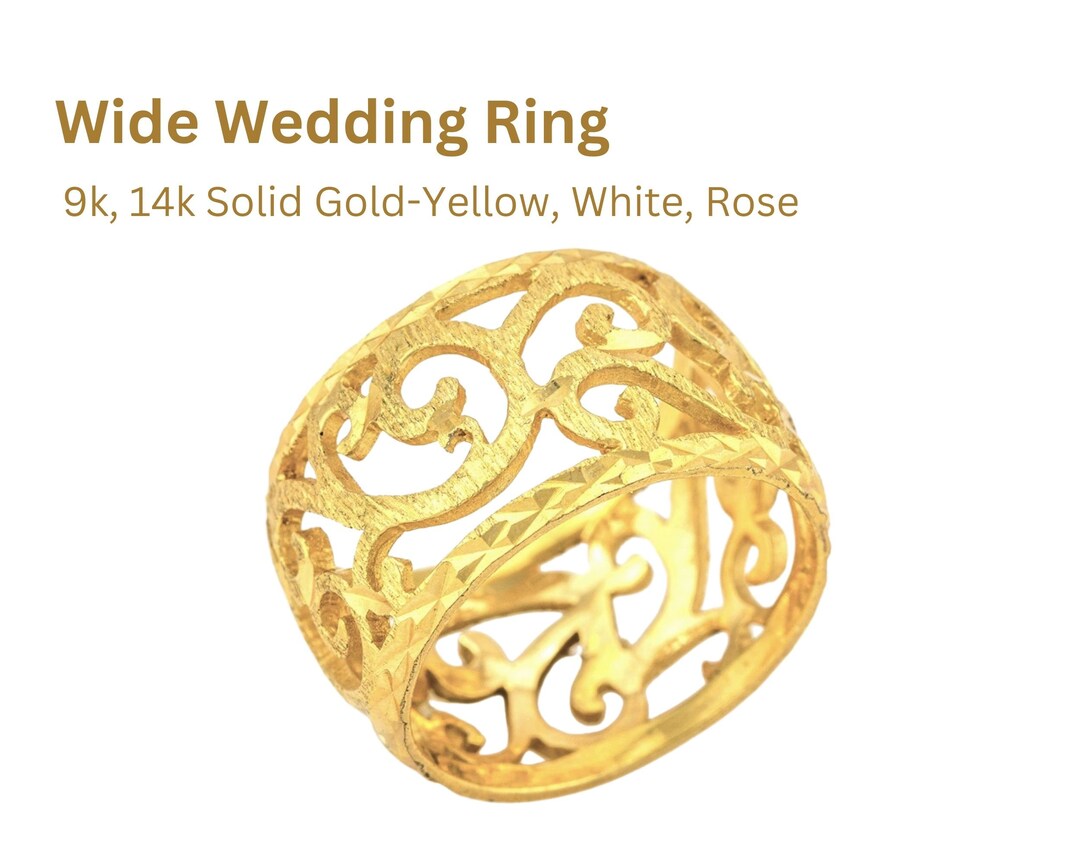 Wide Wedding Ring for Women, Unique Wedding Ring, Bridal Vintage