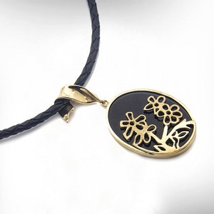 Unique Handmmade 14K Gold Large Onyx Pendant Necklace, 50th Years Anniversary Gift for Wife, Flower Pendant necklace for Women.