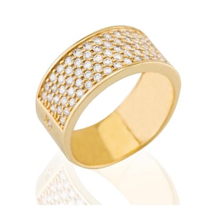 Pave CZ Wedding Band: 14k Gold Vermeil Silver Wide Eternity Ring