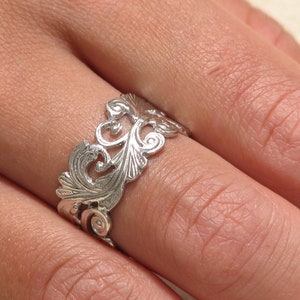 Vintage style Silver Ring for Women, Art nouveau Ring, OOAK ring for Her, Unique Antique style Band, Anniversary Ring for Wife, Mom Gift. image 2