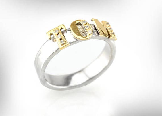 CUSTOM GOLD BLOCK NAME RING | Patty Q's Jewelry Inc