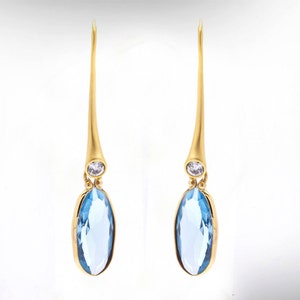 December Bitrhstones Blue Topaz Earrings, 14k Gold Dangle Earrings, Women Gift Gemstone Earrings, Fine Jewelry, Free Shipping