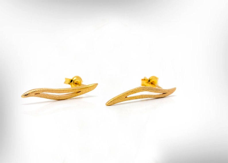 Handmade 9k Gold Stud Earrings, Fine Jewelry Gift
