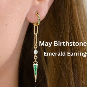 May Birthstones Emeralds Gemstones Long Green Earrings, Drop Dangle Bohemian Geometric Earrings, Birthday, Prom Gift for Her.