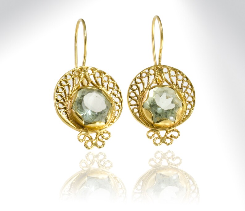 Green Amethyst Free Shipping Gold Vintage Earrings February Birthstone Earrings Lace Earrings