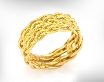 Wide Gold Wedding Band, Braided Band, Unique Wedding Band for Women, Braided Wedding Ring, Solid Gold Ring, Celtic Ring Women, Rope Ring.