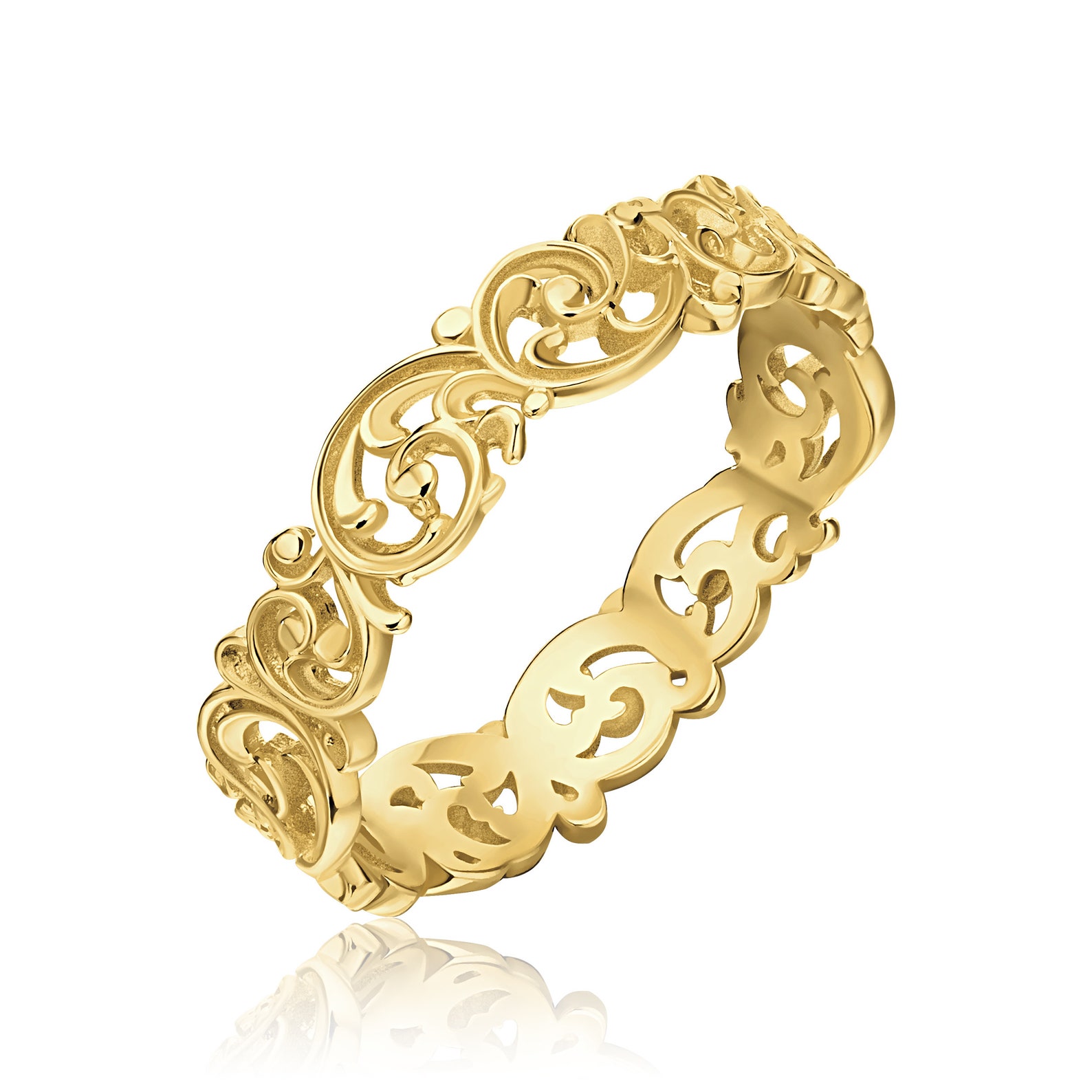 Women Wedding Ring, Filigree Art Nouveau Unique 9k, 14k, 18k Solid Gold